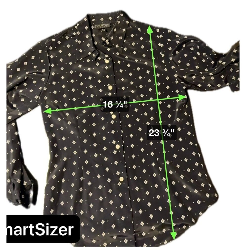Halston Black Patterned Button Front Long Sleeve … - image 6
